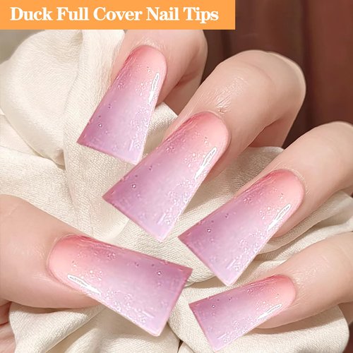 504PCS Duck Nail Tips Full Cover, Clear Duck Fan Flare Nail Tips for Acrylic Nails Professional, Extra Long Duck Nails Press On Duck Feet Style Curved Wide French False Nail for Nail Salon 12 Sizes
