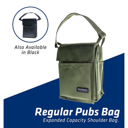 FLYBOYS – Regular Pubs Bag – Aviation Shoulder Bag with Expanded Capacity – 7.5" x 10" Pilot Gear Bag for Professional & General Aviation – Olive Green