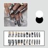 IMSOHOT Long Press on Nails Square French Fake Nails Glue on Nails Y2K Black Cartoon Graffiti False Nails Glossy Ballerina Full Cover Acrylic Nails 24pcs