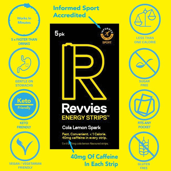 Revvies Energy Strips | Cola Lemon | 50 strips | 40mg Caffeine Strip | 2 strip = coffee/energy drink | Less than 2 Calories | Vegan | 10 x 5PK…