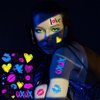 Neon Night Light Tattoo Sticker Glow in The Dark Music Party Waterproof Temporary Nightglow Stickers Music Guitar Bar Glitter Disco Fantastic Fluorescence Tattoos for Women Man Party Decoration