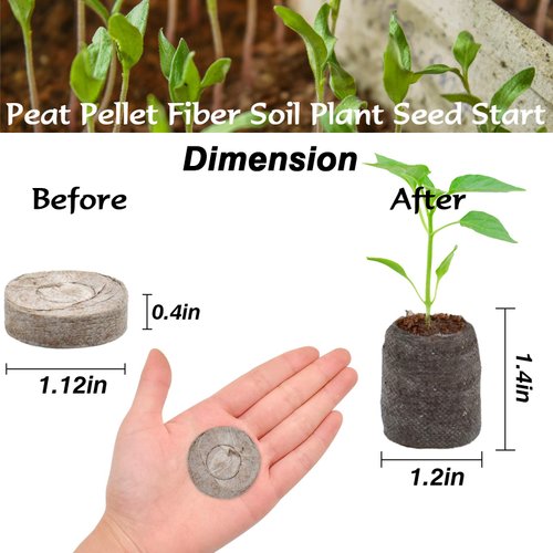 ZeeDix 100 Pcs 30mm Peat Pellets Seed Starter Soil Pods Plugs for Vegetable Seedling, Compressed Peat Nutrient Pods for Planting Easy Transplant with 100 Plant Labels & 2 Garden Tools