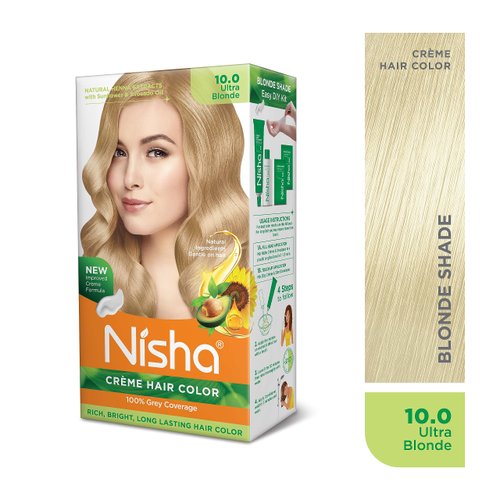 Nisha Creme Permanent Hair Color 100 percent Gray Coverage Hair Dye Easy to Apply Long Lasting Hair Colouring For Ultra Soft Deep Shine Conditioning With Natural Herbs Pack of 3 (Ultra Blonde)