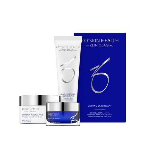 ZO Skin Health Getting Skin Ready All Skin Types, Gentle Cleanser 2 Fl Oz, Exfoliating Polish 0.57 Oz, 30 Complexion Renewal Pads