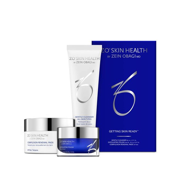 ZO Skin Health Getting Skin Ready All Skin Types, Gentle Cleanser 2 Fl Oz, Exfoliating Polish 0.57 Oz, 30 Complexion Renewal Pads