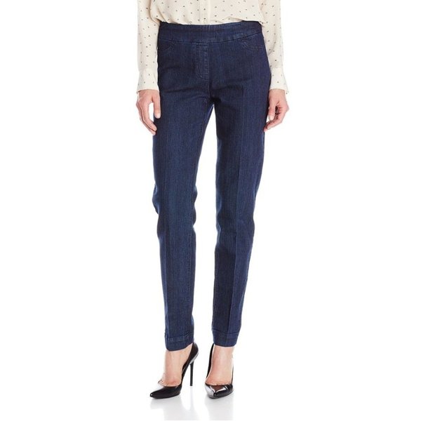 SLIM-SATION Women's Wide Band Regular Length Pull-on Straight Leg Pant with Tummy Control, Denim, 18