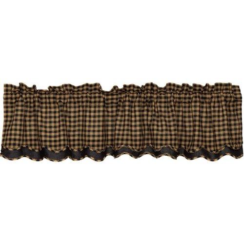 VHC Brands, Black Check, Cotton, 16x72, Scalloped Layered Valance, Black