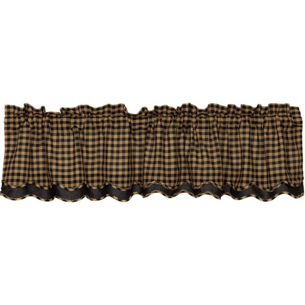 VHC Brands, Black Check, Cotton, 16x72, Scalloped Layered Valance, Black