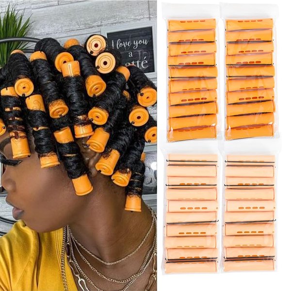 Perm Rods Set for Natural Hair Plastic Cold Wave Rods Orange Perm Rods for Long Short Hair Rollers Hair Curling Rods for Women Hair DIY Hairdressing Tools (40 Count, Orange+Beige)