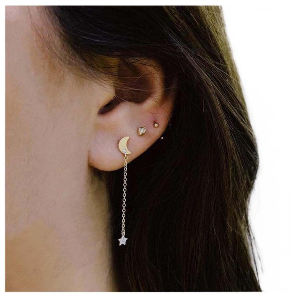 Allereyae Bohemia Moon Star Dangle Earrings Gold Cz Moon Drop Chain Earrings Crystal Star Earrings Star Chain Earrings for Women and Girls