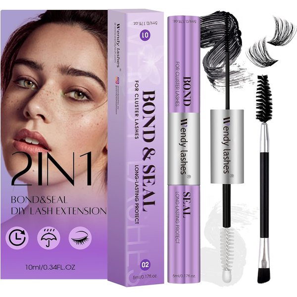Lash Bond and Seal Waterproof Lash Cluster Glue for Individual Eyelash Extensions Strong Hold Individual Lash Glue Individual Eyelashes Glue Mascara for Personal Makeup Use at Home(10ml)