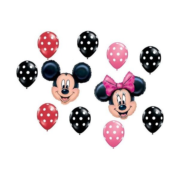 Lgp Mickey Minnie Mouse Red Black Pink Polka Dots Heads Mylar Latex Balloons Set Kit