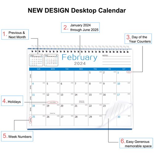 BHR Desk Wall Calendar 2024-2025,Monthly Desk Calendar from January 2024-June 2025,10"×8" Standing Flip Desktop Calendar