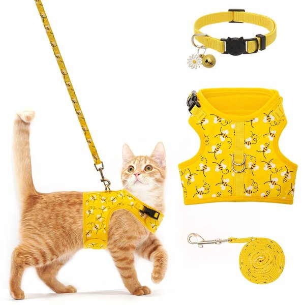 BINGPET Cat Harness with Leash Escape Proof - Fashionable Mesh Cat Dog Walking Harness Leads, Adjustable for Kitties Puppies Small Animals