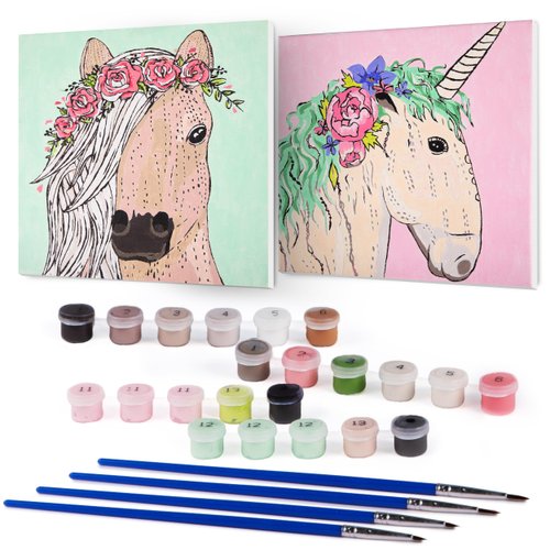 CRAFTBARN 2 Framed Paint by Numbers for Kids Ages 8-12 - Easy to Follow Paint by Number for Adults and Kids - Paint by Numbers for Adults - Unicorn Gift for Girls, Horse Crafts for Girls Ages 8-12