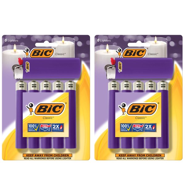BIC Classic Maxi Pocket Lighters, Lighter for Candles, Purple Lighters (Packaging May Vary), 12 Count Pack