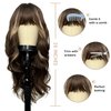 Romantic Angels Brown Wig with Bangs for Women Long Wavy Brown Highlight Wigs Natural Synthetic Wigs for Girls Daily Party Use 26 Inches
