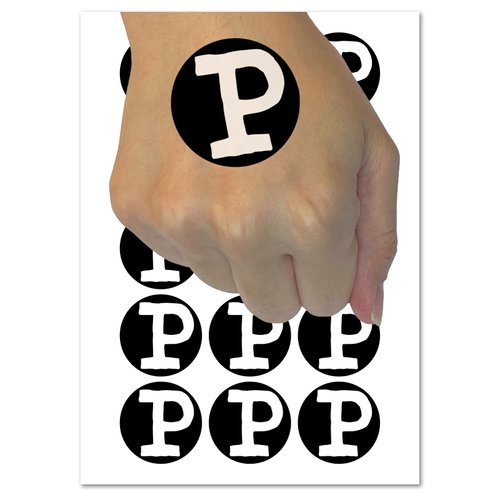 Letter P Uppercase Cute Typewriter Font Temporary Tattoo Water Resistant Fake Body Art Set Collection - 54 1" Tattoos (1 Sheet)