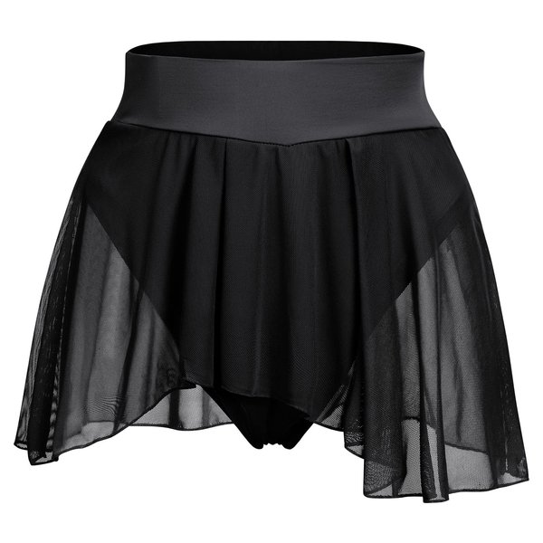 Women's Ruffle Dance Shorts Mesh Tulle Elastic Waist Asymmetrical Hem Rave Booty Bottoms Active Dancewear Skorts Skirted Short Pants Black Small