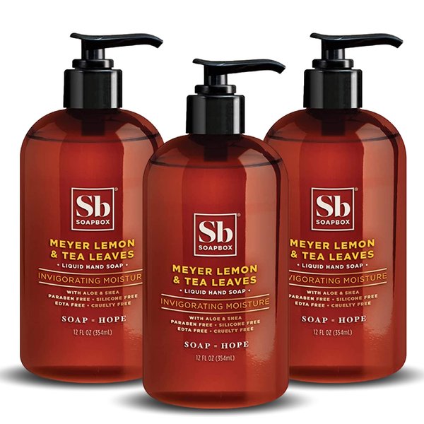 Soapbox Liquid Hand Soap, Meyer Lemon & Tea Leaves - Gentle, Moisturizing Hand Cleanser, Vegan, Cruelty Free Hand Soap for Bathroom and Kitchen, 12oz Pump Bottles (Pack of 3)