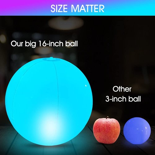 SEMANJLL 2 PCS Floating Pool Lights,16 Colors Changing Remote Control LED Ball Lights,16" IP68 Waterproof Pool Glow Ball Lights, Light Up Glow Balls for Pool Beach Garden Patio