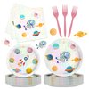 Iemctsy 96PCS Space Themed Party Decorations - Space Birthday Decorations Space Party Favors, Space Plates Napkins Disposable Dinnerware for Birthday Christmas Party Decorations Serve 24