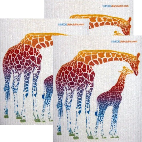 Colorful Giraffe Set of 3 each Swedish Dishcloths | ECO Friendly Absorbent Cleaning Cloth | Reusable Cleaning Wipes