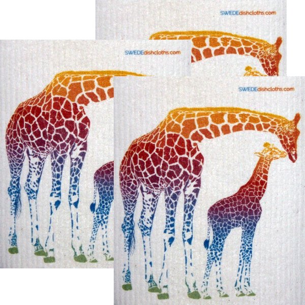 Colorful Giraffe Set of 3 each Swedish Dishcloths | ECO Friendly Absorbent Cleaning Cloth | Reusable Cleaning Wipes