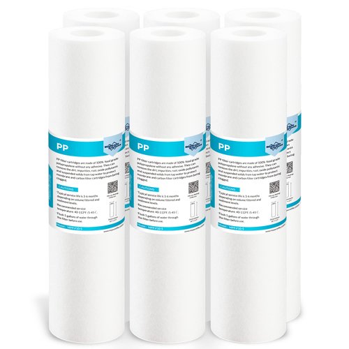 Membrane Solutions 5 Micron 10" x 2.5" Sediment Water Filter Replacement Cartridge for Any Water Filter 10 x 2.5 inch Whole House RO System, Compatible with GE FXUSC, Aqua-Pure AP110, WHKF-GD05-6 Pack