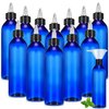 Barydat 12 Pcs Twist Top Applicator Bottle Refillable Squeeze Empty Plastic Bottles, Multi Purpose Round Hair Oil Applicator with Open Close Nozzle and 2 Funnels for Shampoo Lotion (Blue,8 oz)