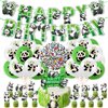87 Pcs Cute Panda Birthday Party Supplies Set with Panda Happy Birthday Banner, Cake Toppers, Cupcake Toppers, Balloons, Stickers for Baby Shower Boys Girls Teens Cartoon Panda Theme Party Decorations