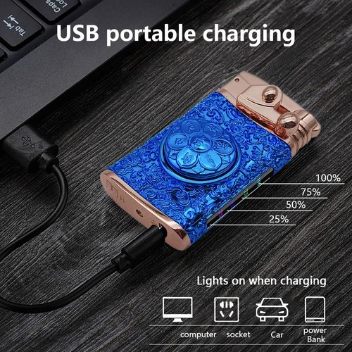 GADATOP Electric Personalized Creative Lighter Rocker Lighter Windproof Lighter USB Rechargeable Flameless Lighter Double Arc Plasma Lighter with Gift Box (Blue)