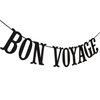 Bon Voyage Party Banner for Adventure Awaits Going Away Celebration Moving Away Retirement Party Decorations Sign Bunting (Black Glitter)