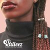 Pulleez Sliding Ponytail Holder, Silver Aquamarine Crystal Bell Metal Charms - Black Elastic Hair Tie Bracelet