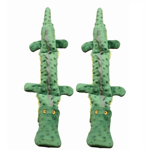 (2 Pack) Ethical Pets Skinneeez Extreme 3 Squeaker Stuffing Free Dog Toy, 25", Crocodile, Green