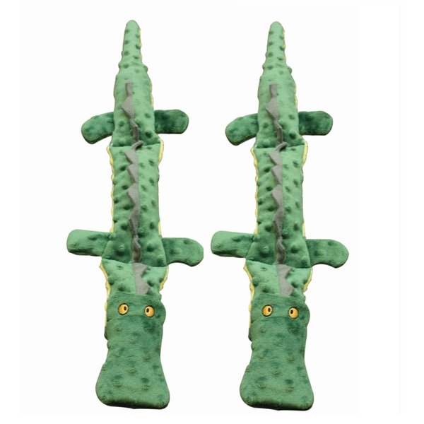 (2 Pack) Ethical Pets Skinneeez Extreme 3 Squeaker Stuffing Free Dog Toy, 25", Crocodile, Green