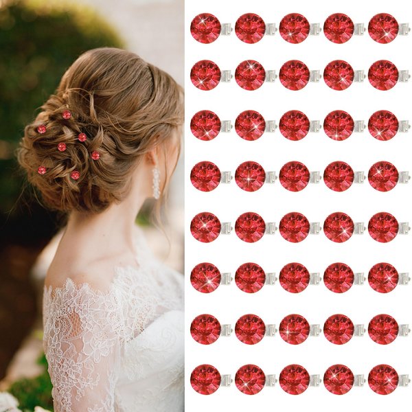 YISSION 40Pcs Mini Rhinestone Hair Clips Sparkly Crystal Hair Pins Small Decorative Hair Clips Wedding Hair Barrettes Red Hair Clips Bridal Hair Accessories for Girls Women