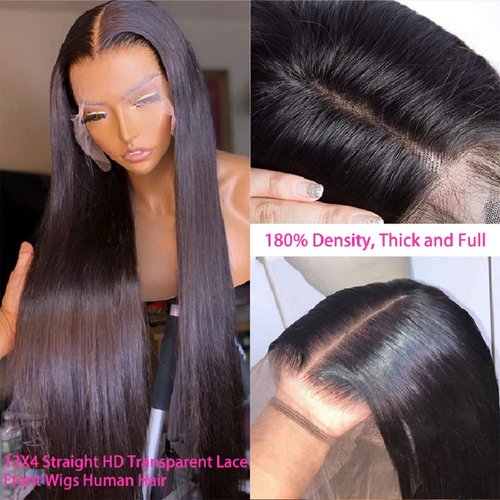 22 Inch Straight Lace Front Wigs Human Hair Pre Plucked 13x4 HD Transparent Lace Front 180 Density Glueless Human Hair Wigs for Black Women Brazilian Virgin Frontal Wigs Human Hair