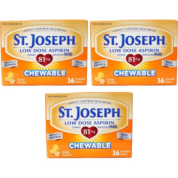 St. Joseph Orange Chewable 81mg Aspirin, 36 Tablets (Pack of 3)