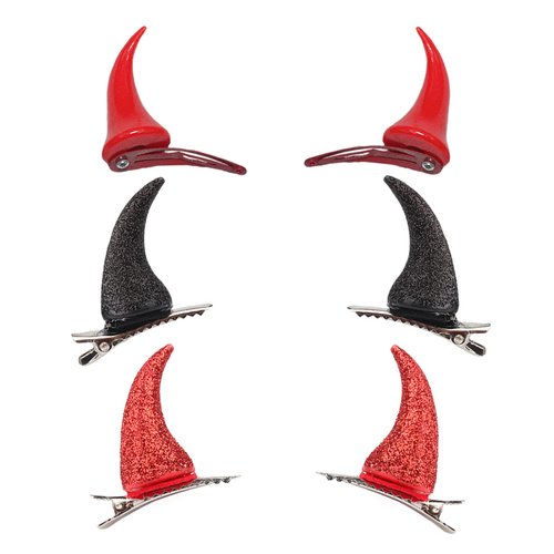3 Pairs Halloween Devil Hair Clips Red Devil Horns Ears Barrettes Women Demon Vampire Headpiece Hair Pins Hairpins Hairclips Christmas Birthday Party Decorations Cosplay Costume Cute Hair Accessories