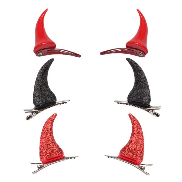 3 Pairs Halloween Devil Hair Clips Red Devil Horns Ears Barrettes Women Demon Vampire Headpiece Hair Pins Hairpins Hairclips Christmas Birthday Party Decorations Cosplay Costume Cute Hair Accessories