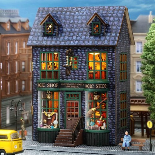CRIOLPO DIY Miniature Doll House Kit, Handmade Wooden Doll House with Furniture, Inventive Woodcrafts for Adults, Miniature Craft Kit for Hobbyists and Collectors - Magic Shop