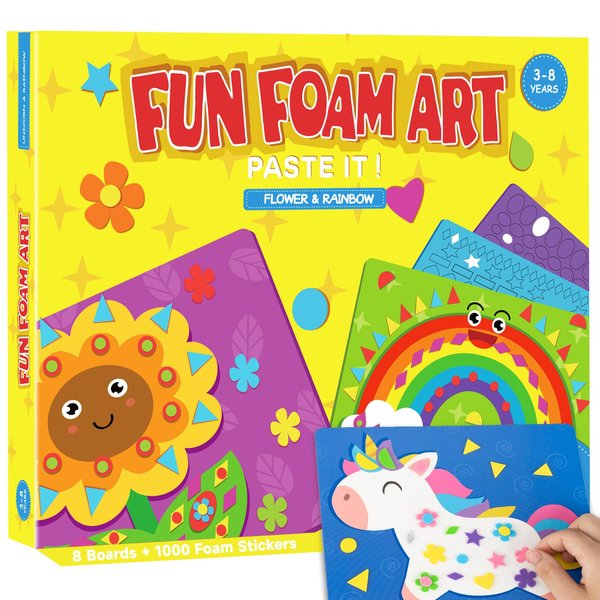 AluAbi Foam Stickers Art Craft for Kids, No Mess Toddler Art Activity - Fun with Foam Rainbow & Sunflower,Children Travel Toys,DIY Mosaic Sticker Art Craft Kits,Gifts for Boys & Girls Ages 3 4 5 6 7 8
