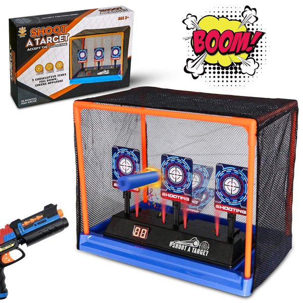 Electronic Shooting Target Scoring Auto Reset Digital Targets for Nerf Guns Toys with a Support Cage & Net, Christmas Birthday Gifts Toy for Kids-Boys & Girls