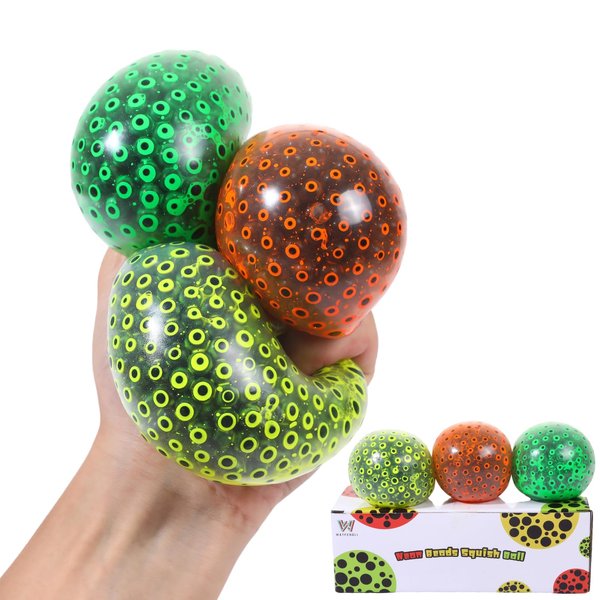 WAYFENGLI Vibrant Stress Relief Ball with Smooth Beads, Squishy Squeeze Toy, Fidget Ball for Calming and Relaxation, Ideal for Fidgeting, Anxiety Relief, and Nervous Tension, 3-Pack