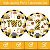 118pcs Construction 2nd Birthday Decor Construction Two Years Old Paper Dinner Plates Napkins Forks Cups Tablecloth Banner Dinnerware for Dump Truck Theme 2nd Bday Party Supplies Decorations