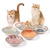 Cat Food Bowls for Indoor Cats Ceramic Cat Bowls Whisker Friendly Cat Dishes for Food and Water 5.5 Inches Kitten Bowls Cute Cat Feeding Bowls Set 6 Cat Wet Food Bowl Set Shallow Cat Plate