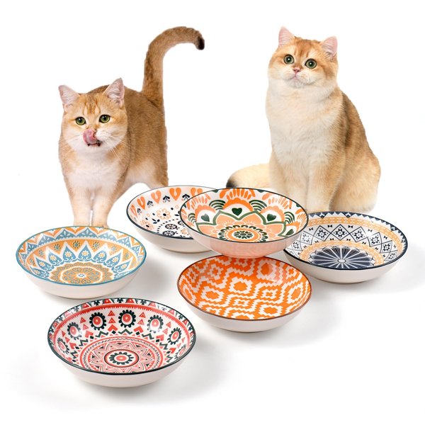 Cat Food Bowls for Indoor Cats Ceramic Cat Bowls Whisker Friendly Cat Dishes for Food and Water 5.5 Inches Kitten Bowls Cute Cat Feeding Bowls Set 6 Cat Wet Food Bowl Set Shallow Cat Plate