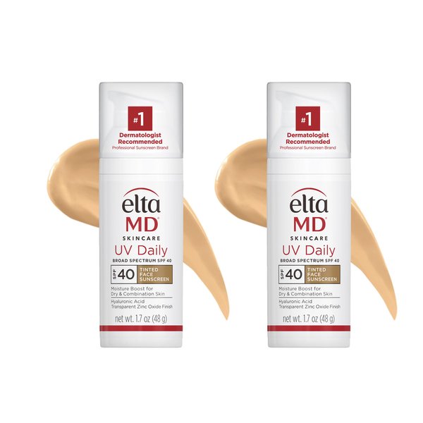 EltaMD UV Daily SPF 40 Tinted Face Sunscreen Moisturizer, Lightweight Tinted Sunscreen for Face, 1.7 oz Pump (Pack of 2)