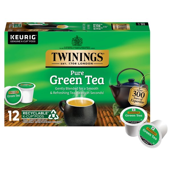 Twinings Pure Green Tea K-Cup Pods for Keurig, 12 Count (Pack of 6), Smooth Flavour, Enticing Aroma, Caffeinated, Enjoy Hot or Iced | Packaging May Vary